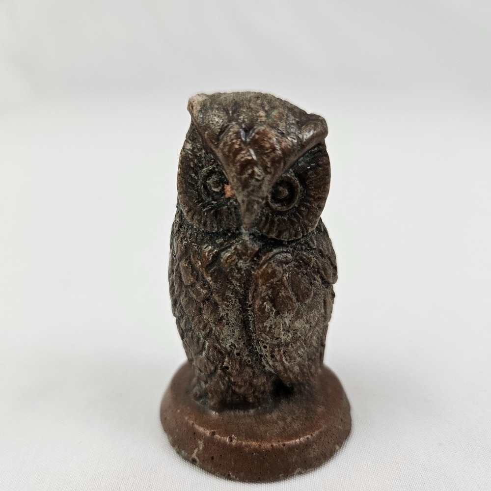 Vintage Miniature Owl Figurine Hand Carved Pecan Resin Red Mills USA